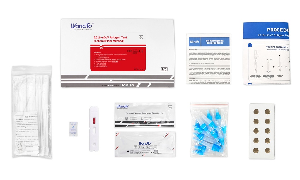 Tests antigéniques rapides SARS-CoV-2 - WONDFO (tests professionnels #19) - Prélèvement nasopharyngé (20 kits)