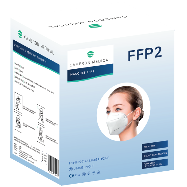 Masques FFP2 Blancs - CAMERON MEDICAL - Emballage individuel (25p.)