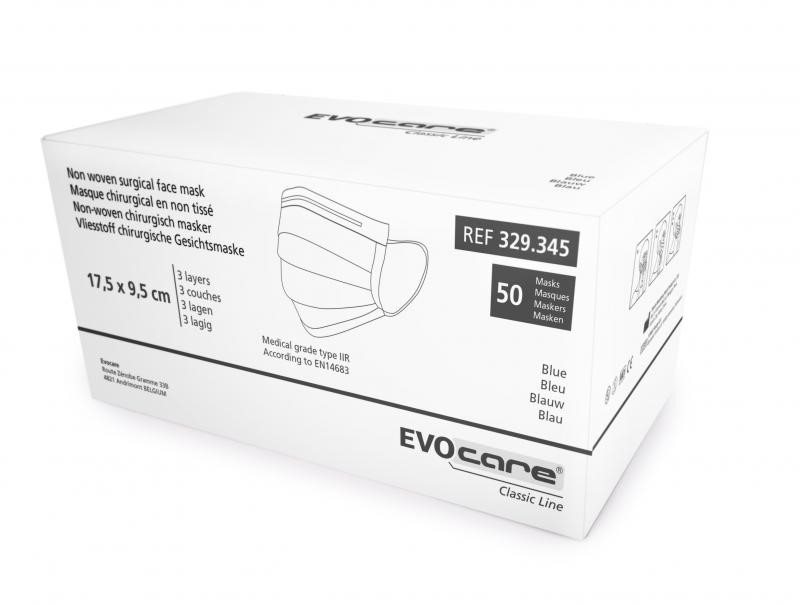 Masques Chirurgicaux Bleus Type 2R - EVOCARE Classic Line (50p.) [EXP 03/2030]