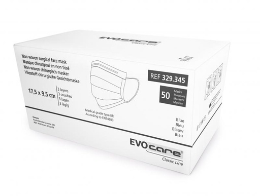 [C2R/EVO/BLE/50] Masques Chirurgicaux Bleus Type 2R - EVOCARE Classic Line (50p.) [EXP 03/2030]